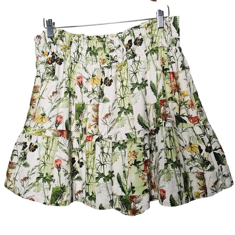 Anthropologie The Somerset Linen Blend Mini Skirt L Botanical Goblincore
